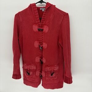 Vintage PBJ Blues hooded Cardigan Chore‎ Jacket Red toggle closure Women Large